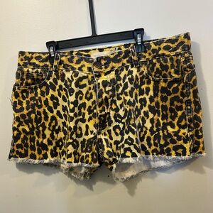 Rebecca Minkoff Yellow Leopard Print Jean Shorts Size 8